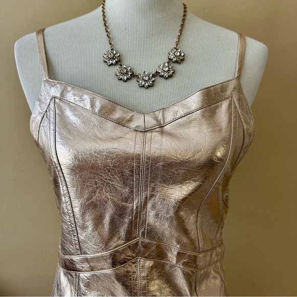 For Love & Lemons Luna Metallic Rose Gold Faux Leather Mini Dress Size S NWT - Picture 6 of 10